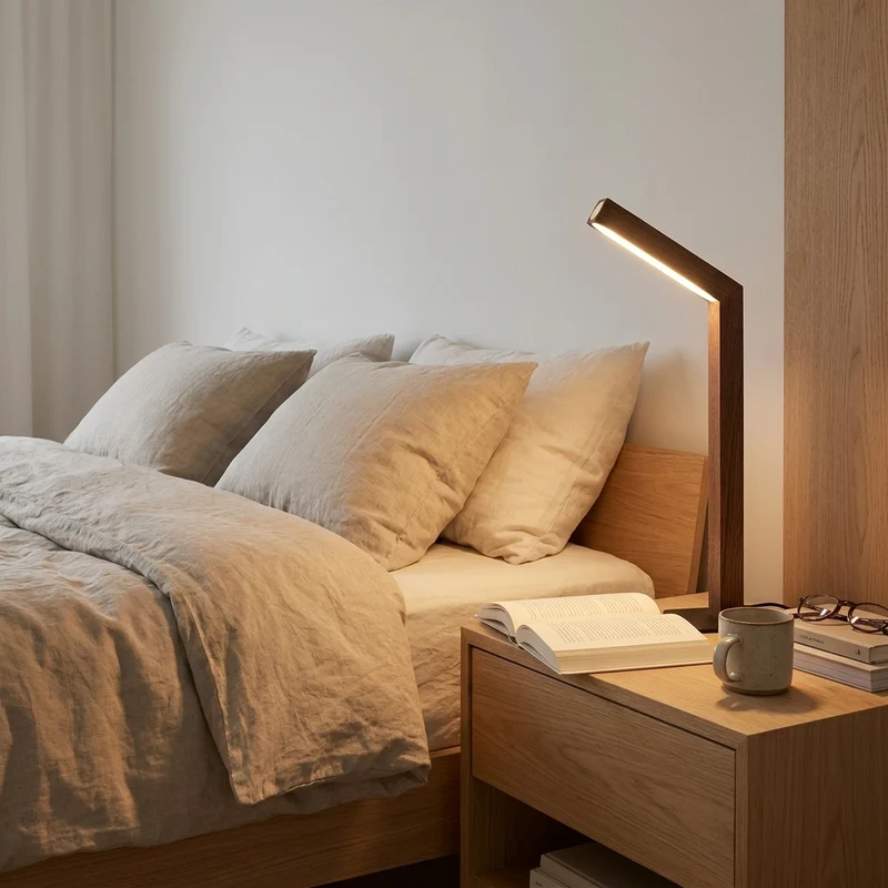 WOODI — Lampe de Chevet en Bois, Sans Fil Rechargeable