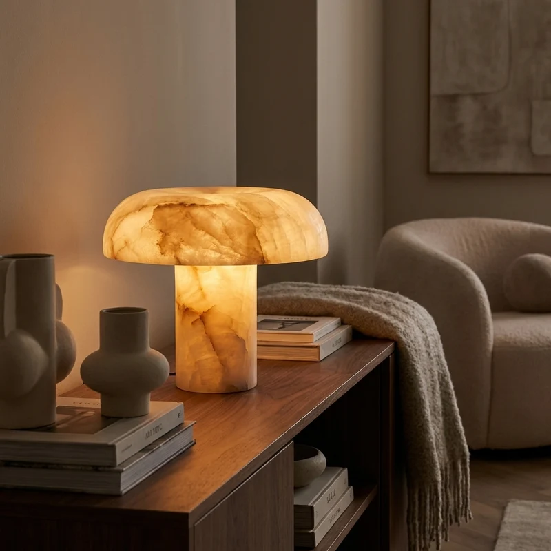 IZO — Lampe de Table en Albâtre, Dimmable pour Salon et Bureau