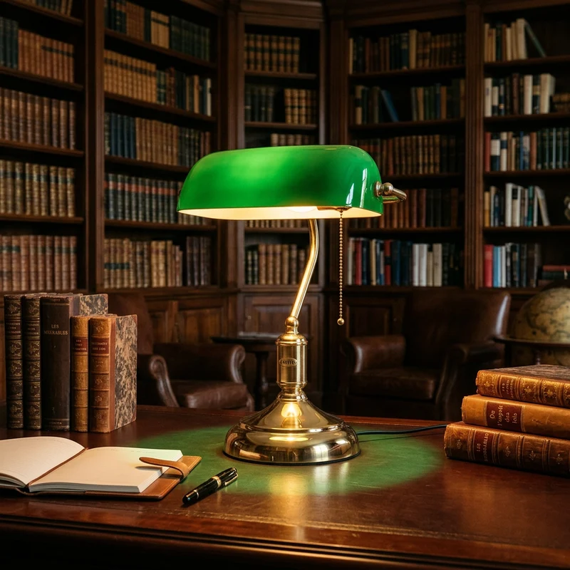 ANTIK — Lampe de Table en Laiton et Verre pour Salon et Bureau