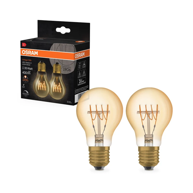 OSRAM Vintage 1906 LED CLASSIC A,B,P SLIM FILAMENT dimmable 4,8W 822 Or E27