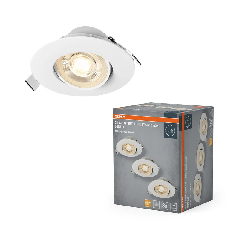 OSRAM Kit spots LED encastrables réglables plastique 4,9W 830 36° Blanc