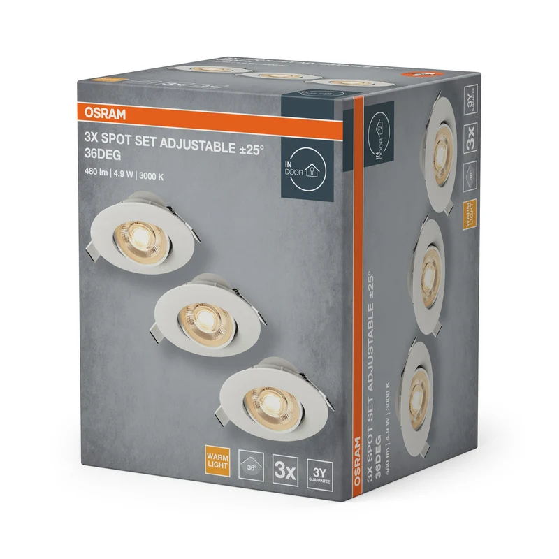 OSRAM Kit spots LED encastrables réglables plastique 4,9W 830 36° Blanc