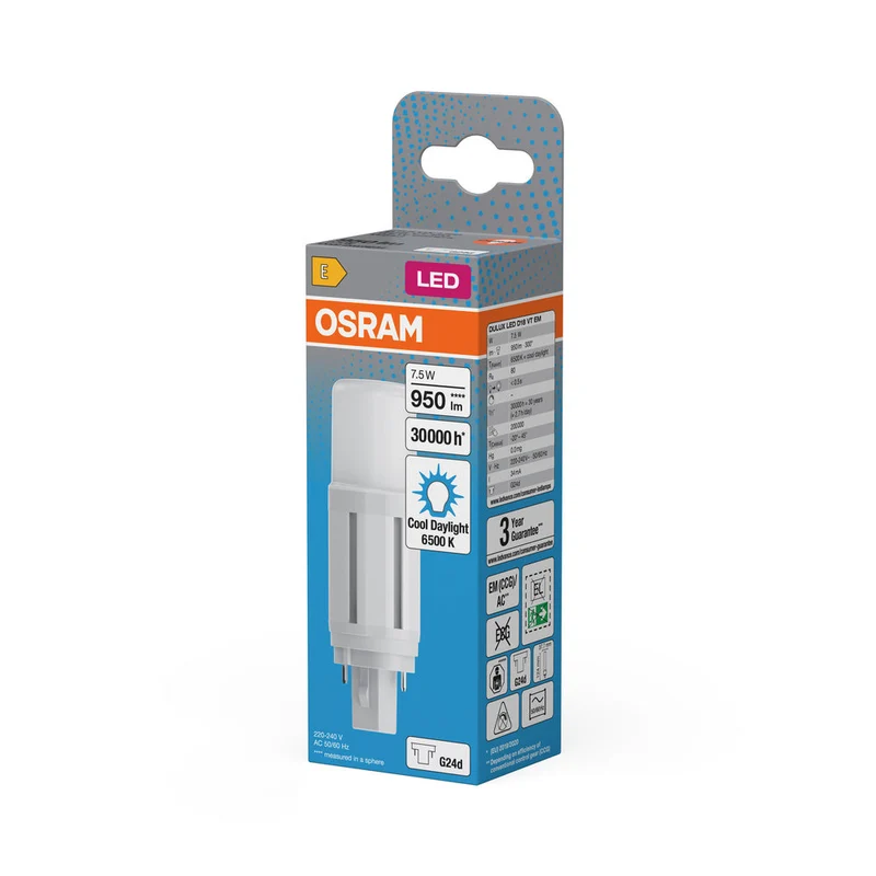OSRAM DULUX LED D VT EM & ALIMENTATION SECTEUR 7.5W 865 G24D