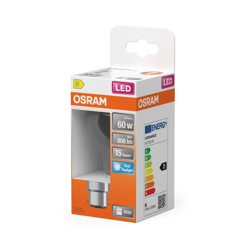Rétrofit LED CLASSIC A 5.9W 865 Clair B22d