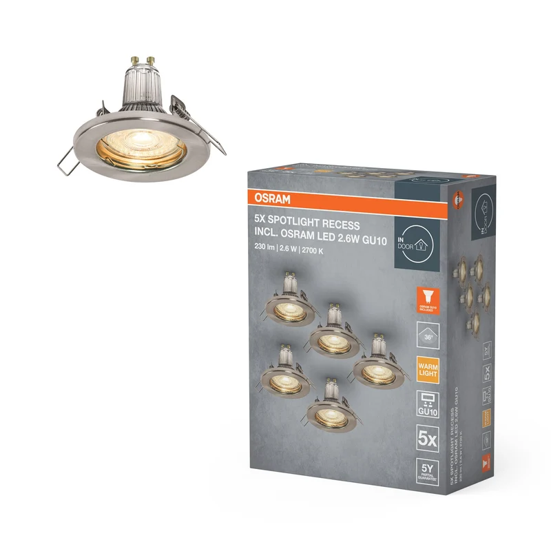 OSRAM Set de spots encastrés Spotlight avec 5 LED OSRAM brossées