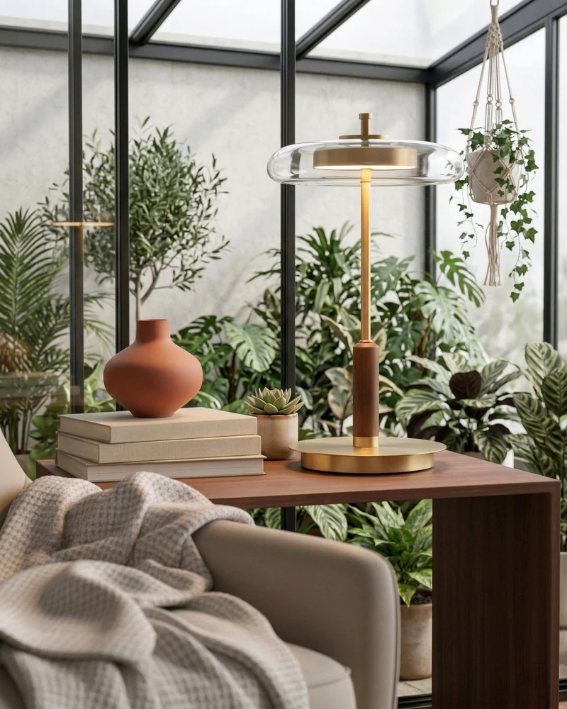TOCRIS — Lampe de Table en Laiton et Bois pour Salon et Bureau