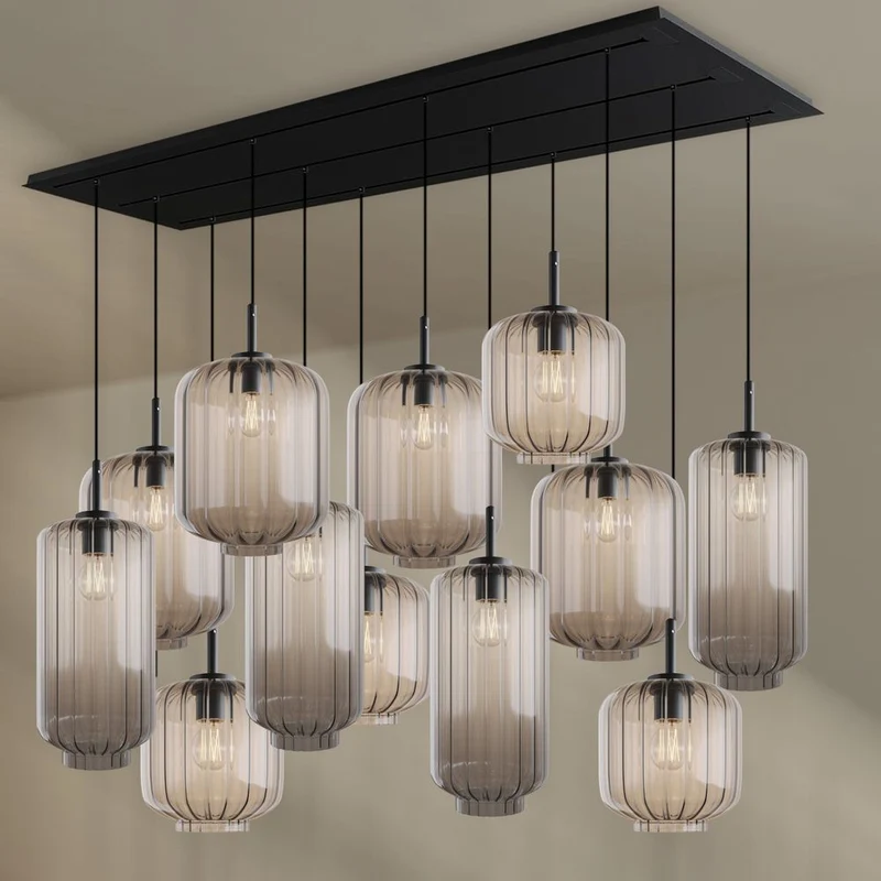 s.luce Velo Esszimmerlampe 12-flammig 200cm 3-reihig Ø 18/20/25cm