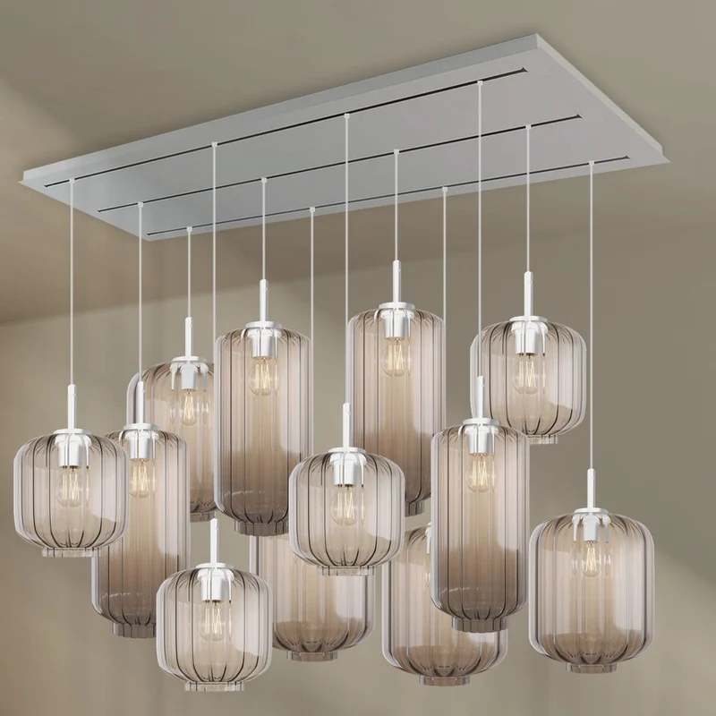 s.luce Velo Esszimmerlampe 12-flammig 200cm 3-reihig Ø 18/20/25cm