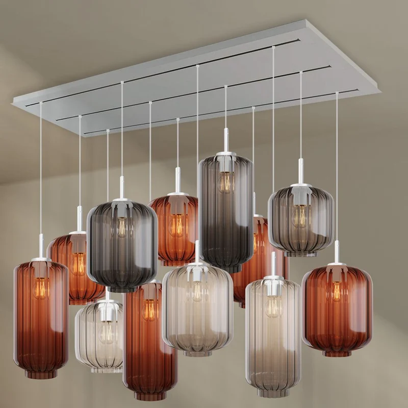 s.luce Velo Esszimmerlampe 12-flammig 200cm 3-reihig Ø 18/20/25cm