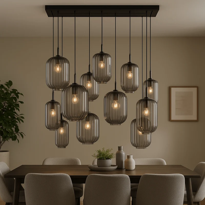 s.luce Velo Esszimmerlampe 12-flammig 200cm 3-reihig Ø 18/20/25cm