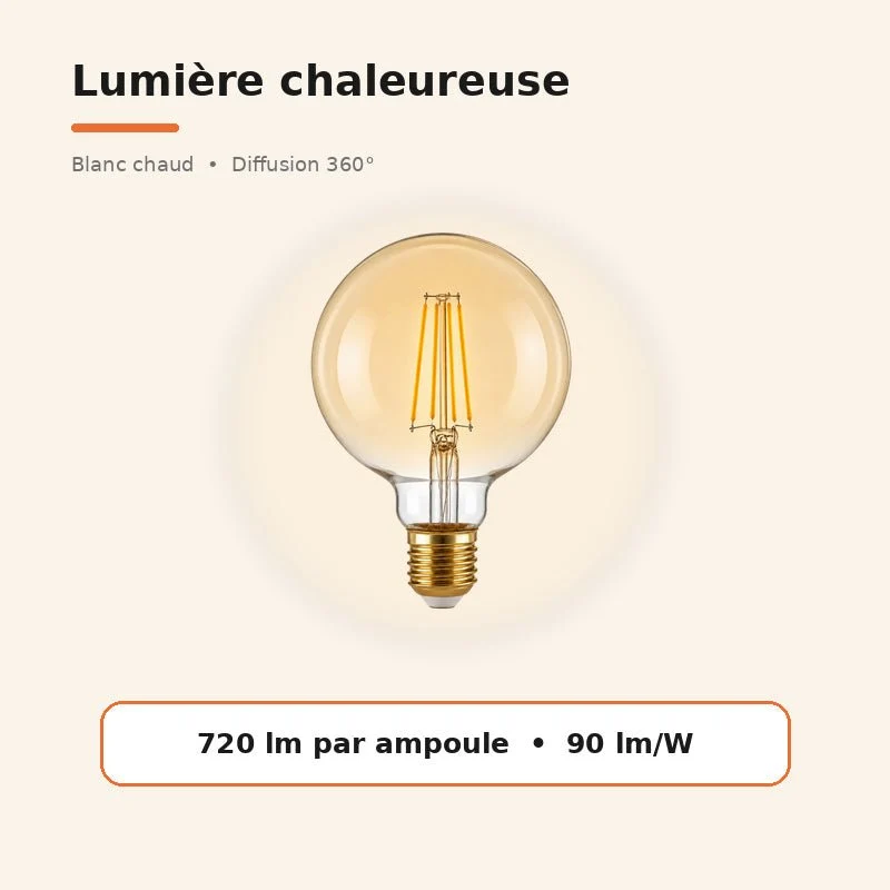 Ampoule LED Filament E27 8W Ambrée G95 - Pack de 10