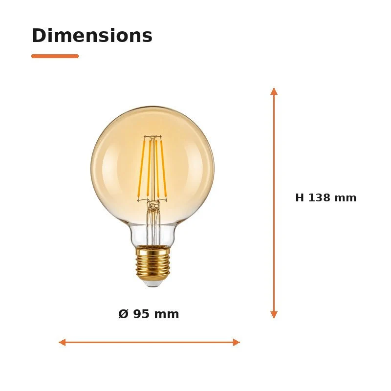 Ampoule LED Filament Dimmable E27 8W Ambrée G95 - Pack de 10