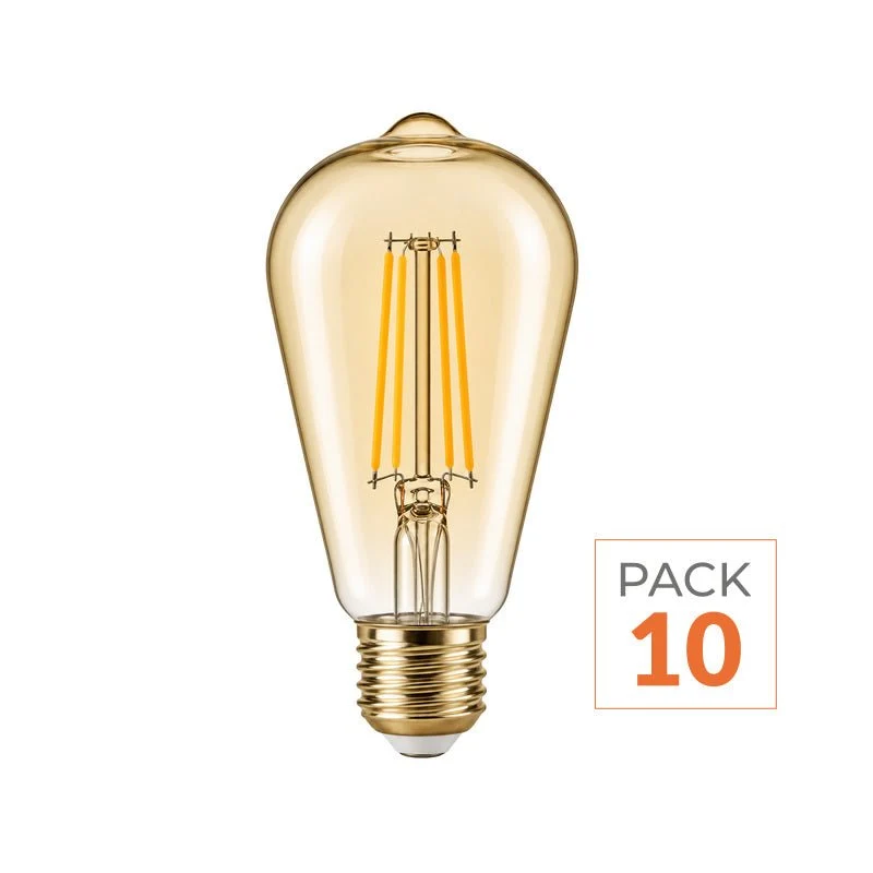 Ampoule LED Filament E27 4W Ambrée ST64 - Pack de 10