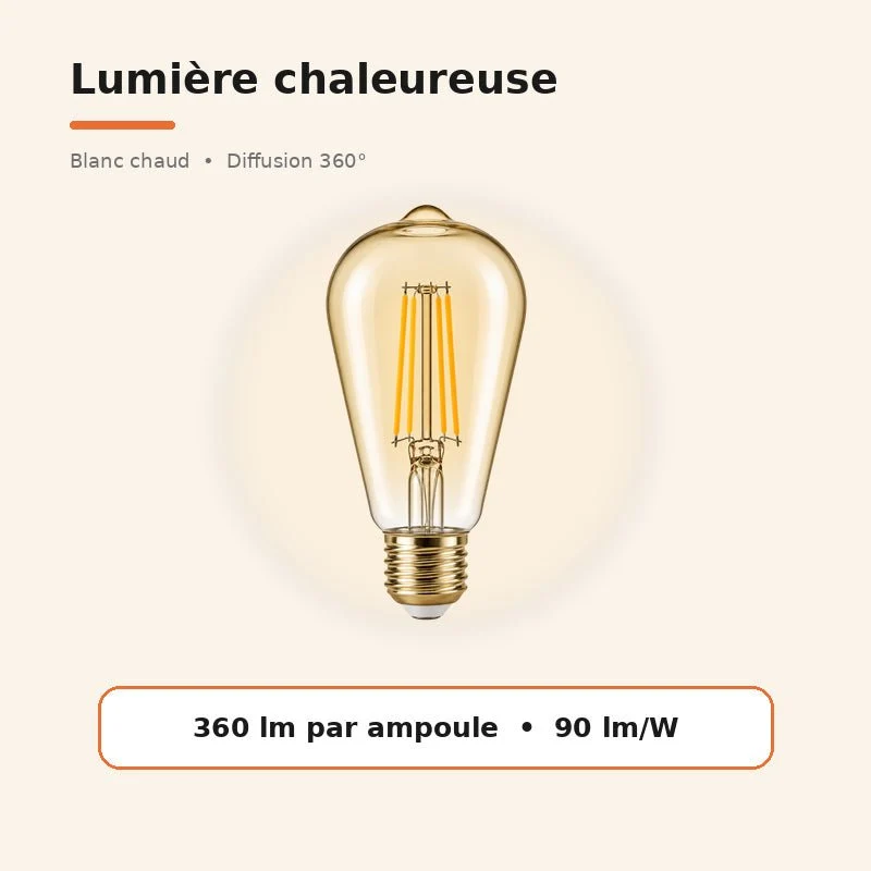 Ampoule LED Filament E27 4W Ambrée ST64 - Pack de 10