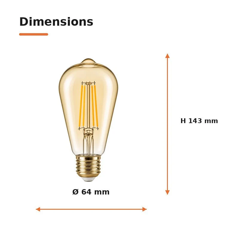 Ampoule LED Filament E27 4W Ambrée ST64 - Pack de 10