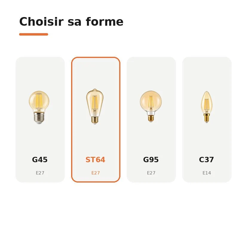 Ampoule LED Filament E27 4W Ambrée ST64 - Pack de 10