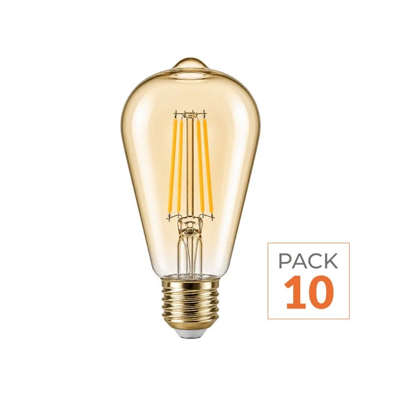 Ampoule LED Filament Connectée Wifi E27 4W Ambrée ST64 CCT - 2700K/6500K - Pack de 10