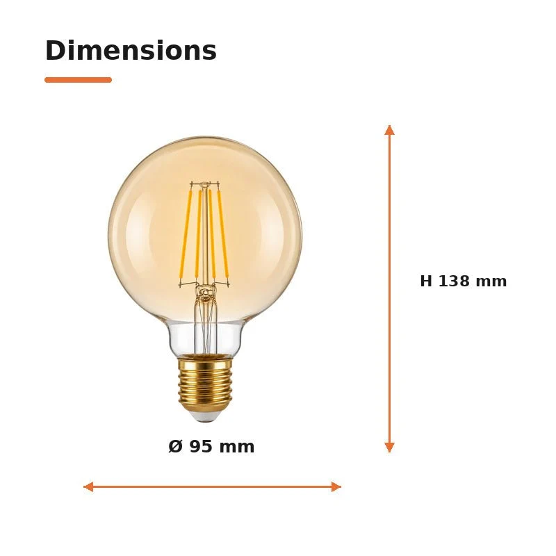 Ampoule LED Filament Connectée Wifi E27 4W Ambrée G95 CCT - 2700K/6500K - Pack de 10