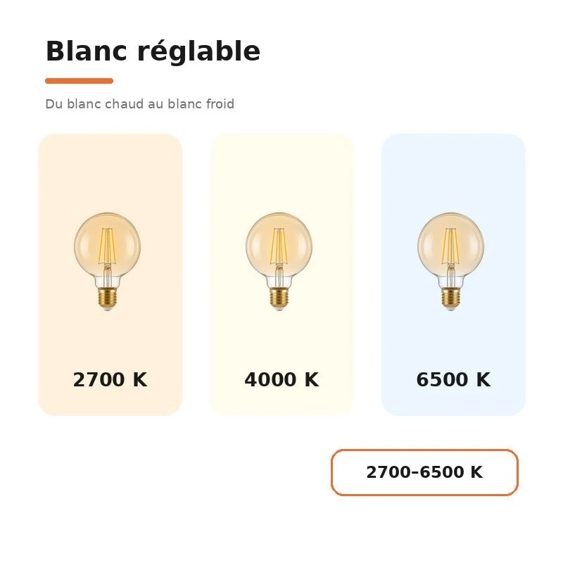 Ampoule LED Filament Connectée Wifi E27 4W Ambrée G95 CCT - 2700K/6500K - Pack de 10