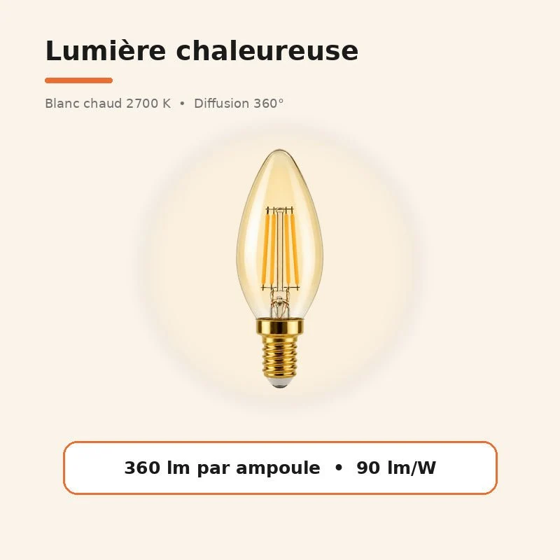 Ampoule LED Filament Dimmable E14 4W Ambrée C37 - Pack de 10