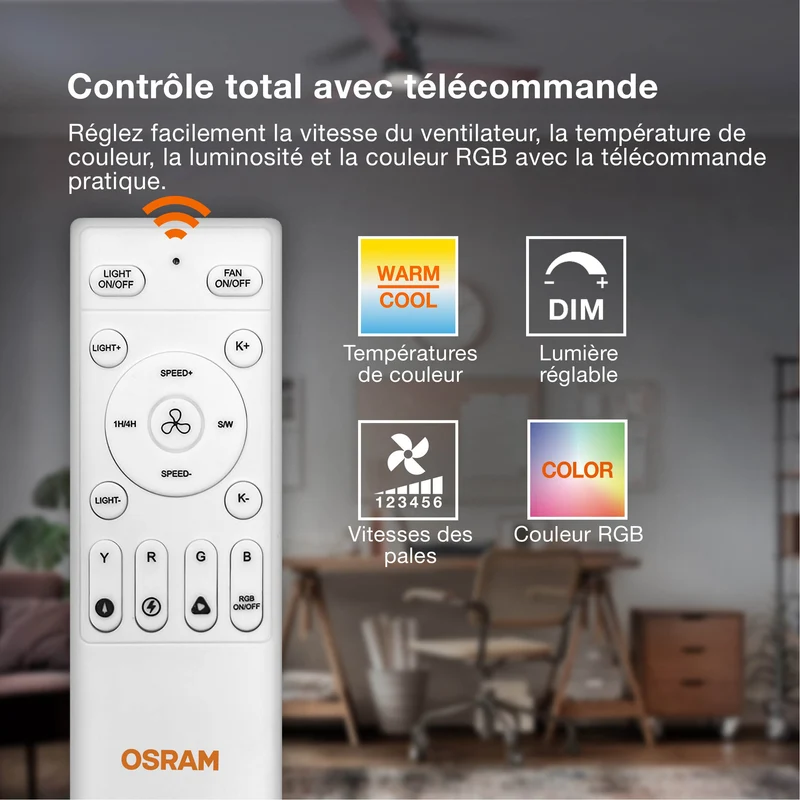 OSRAM Ventilateur de plafond LED Bise 1065mm 48W CCT RGB