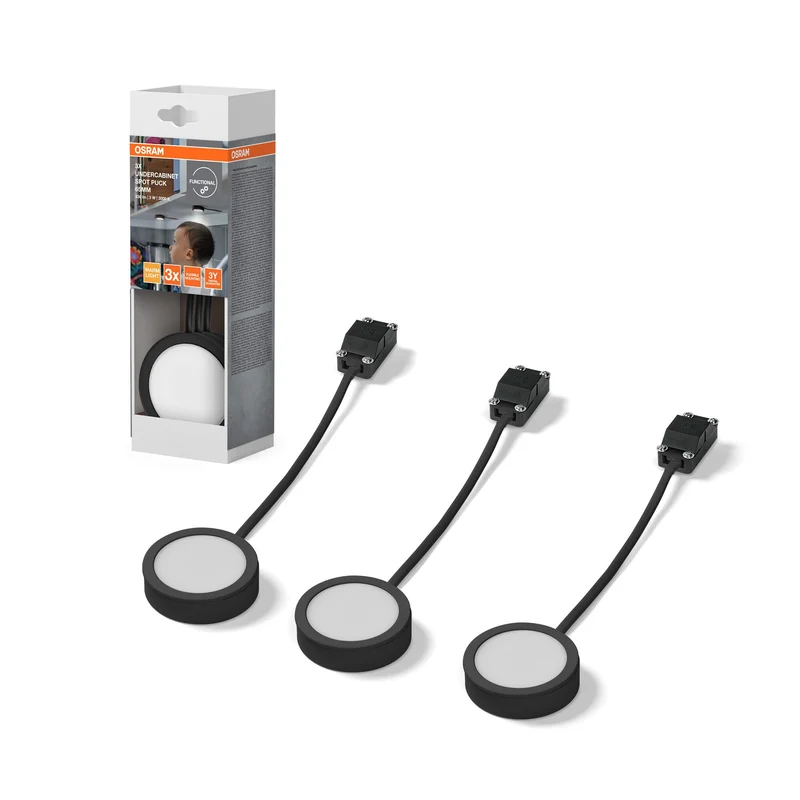 OSRAM Spot sous-meuble rond 65mm lot de 3 noir