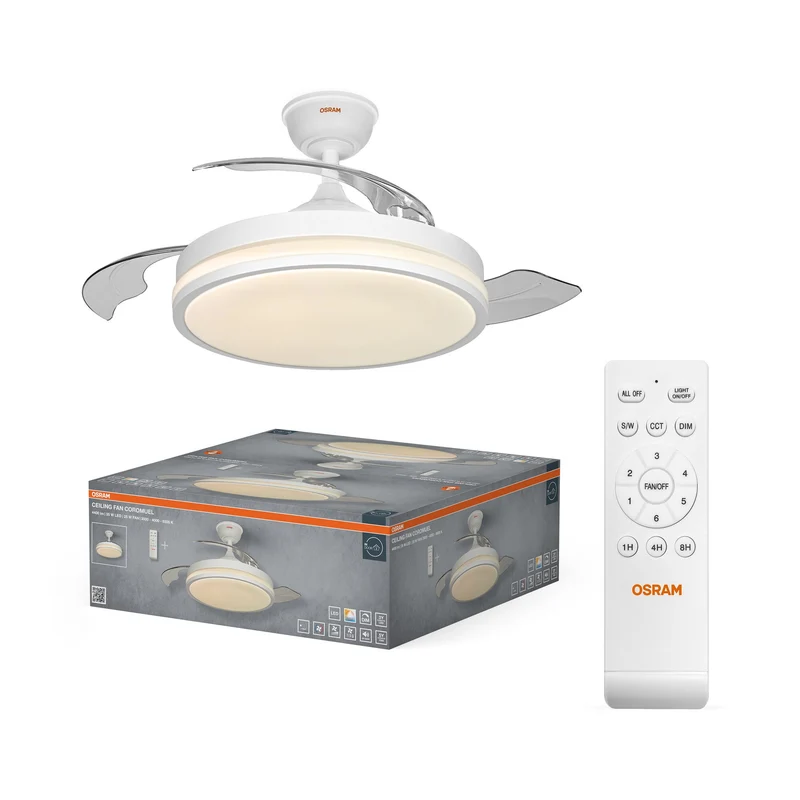 Ventilateur de plafond LED OSRAM Coromuel, blanc, 60 W, 1065 mm, 3000/4000/6500 K, CCT