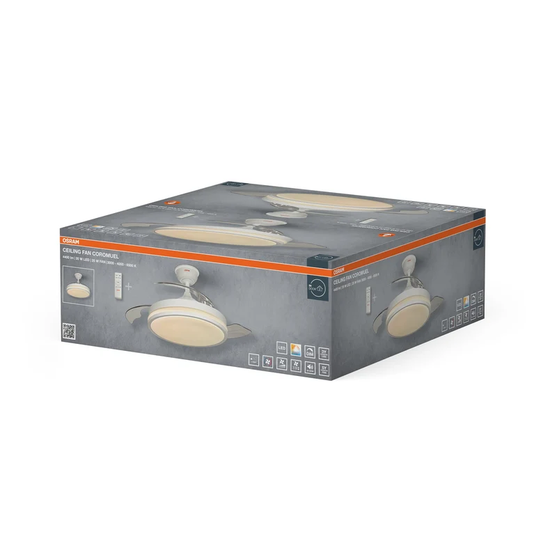 Ventilateur de plafond LED OSRAM Coromuel, blanc, 60 W, 1065 mm, 3000/4000/6500 K, CCT