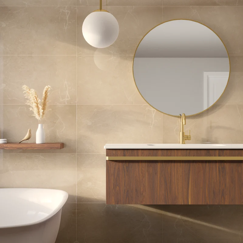 PRIVATE LABEL OUTLET B64 Shinny Beige Marble (Gloss) - 40 x 70 cm (Dumawall +)