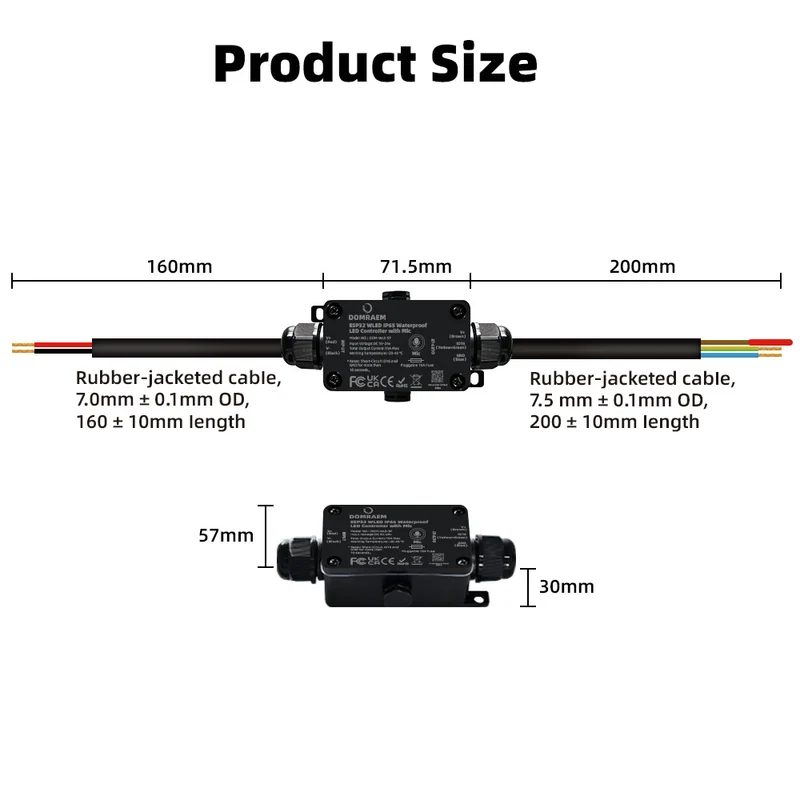 ESP32 WLED IP65 Waterproof Addressable LED Strip Controller | 5V/12V/24V | Single 15A / Dual 20A Output | Music Mic | Home Assistant & Alexa Compatible