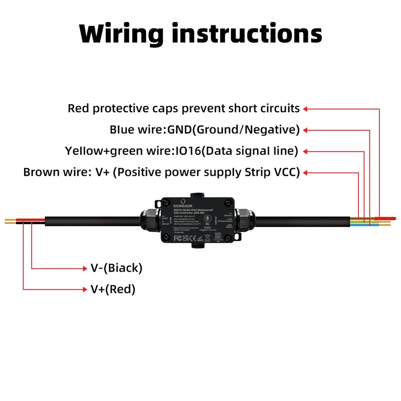 ESP32 WLED IP65 Waterproof Addressable LED Strip Controller | 5V/12V/24V | Single 15A / Dual 20A Output | Music Mic | Home Assistant & Alexa Compatible