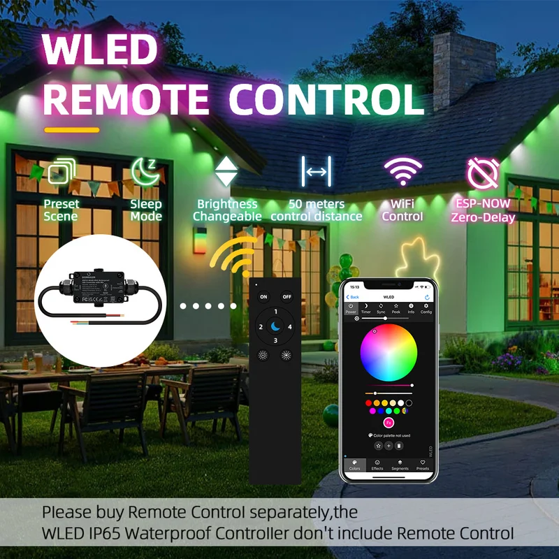 ESP32 WLED IP65 Waterproof Addressable LED Strip Controller | 5V/12V/24V | Single 15A / Dual 20A Output | Music Mic | Home Assistant & Alexa Compatible
