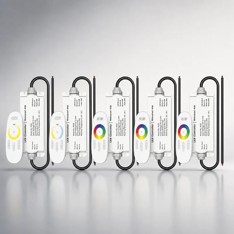 IP68 Waterproof Wireless LED Strip Controller DC 12–24V, 6A/Channel, Single Color, CCT, RGB, RGBW & RGB+CCT Options with Remote & Music Modes