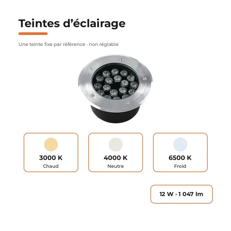 Spot Extérieur Encastrable 12W IP67 220V Sol 30° Ø160