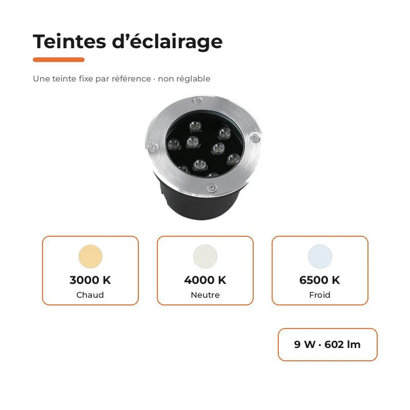 Spot Extérieur Encastrable 9W IP67 220V Sol 30° Ø120