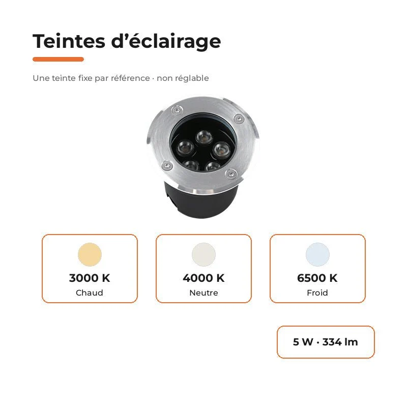 Spot Extérieur Encastrable 5W IP67 220V Sol 30° Ø80