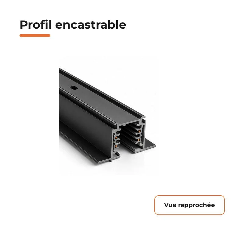 Rail Encastrable Triphasé 1m Noir
