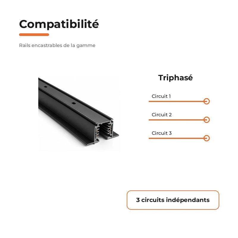 Rail Encastrable Triphasé 1m Noir