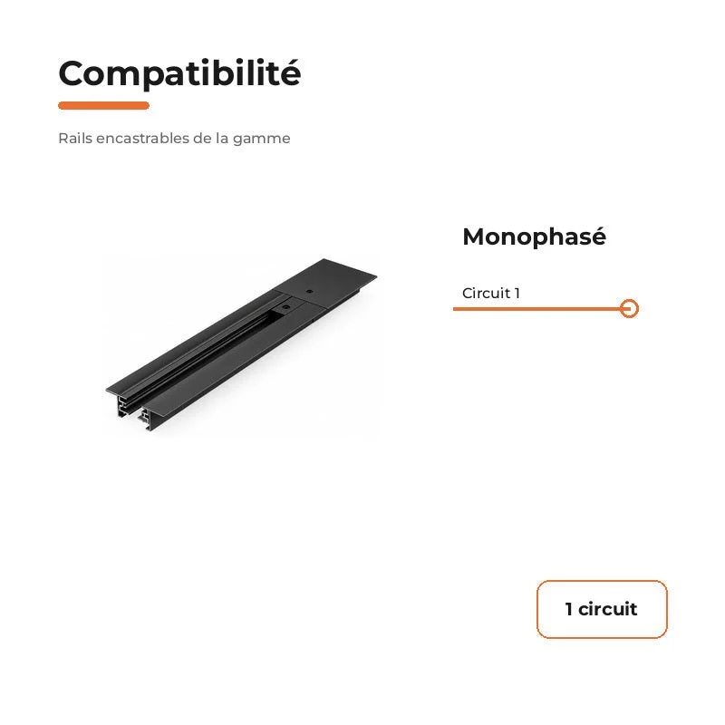 Rail Encastrable Monophasé Plat 2m Noir