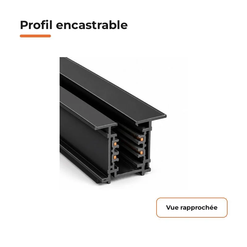 Rail Encastrable Triphasé 2m Noir