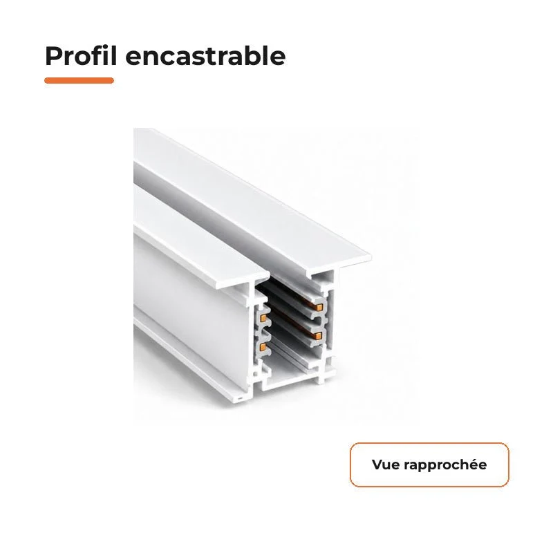 Rail Encastrable Triphasé 2m Blanc