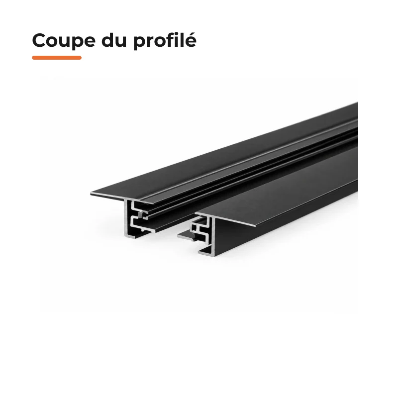 Rail Encastrable Monophasé Plat 1m Noir