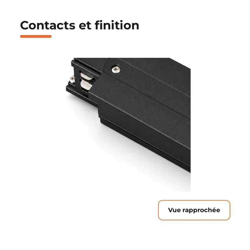 Connecteur Droit Rail Encastrable Triphasé Noir