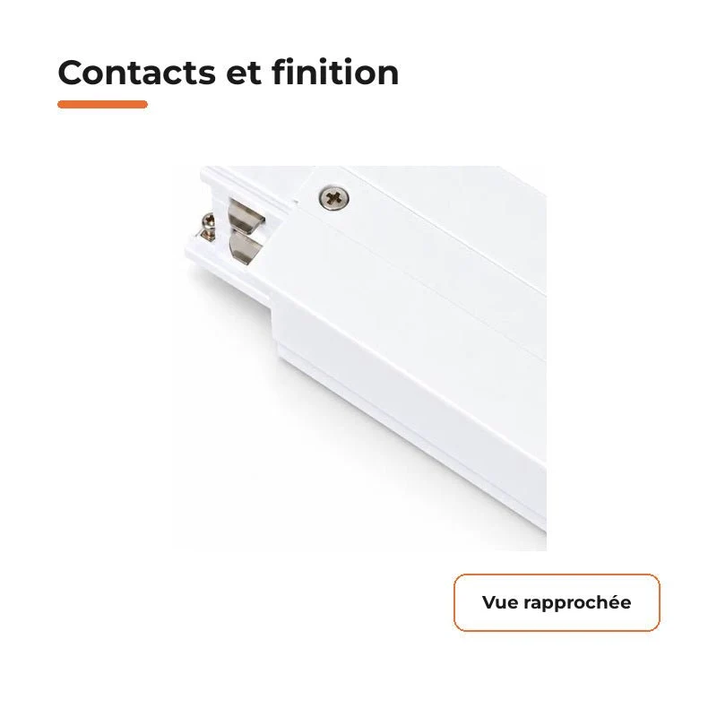 Connecteur Droit Rail Encastrable Triphasé Blanc