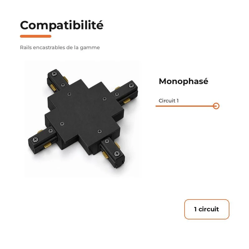 Connecteur X Rail Encastrable Monophasé Noir