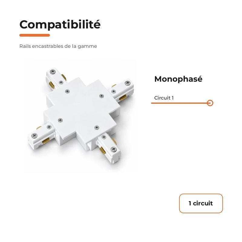 Connecteur X Rail Encastrable Monophasé Blanc