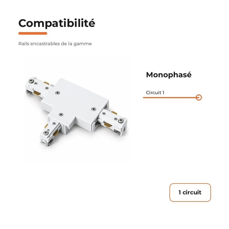 Connecteur T Rail Encastrable Monophasé Blanc