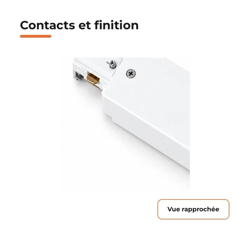 Connecteur Droit Rail Encastrable Monophasé Blanc