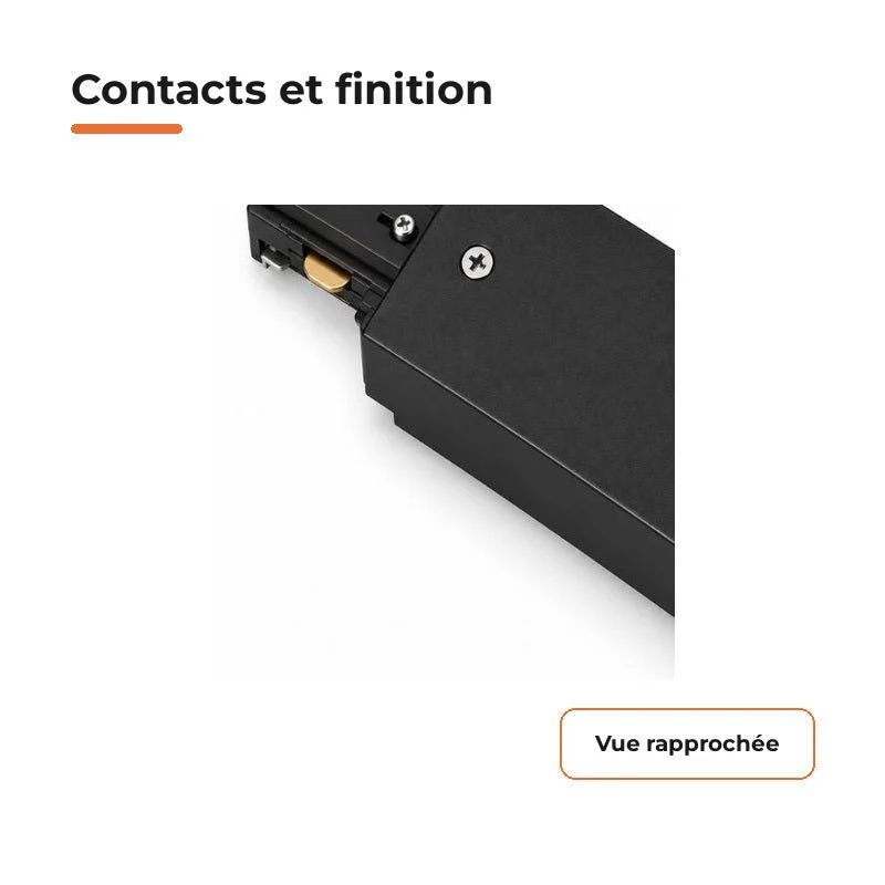 Connecteur Droit Rail Encastrable Monophasé Noir