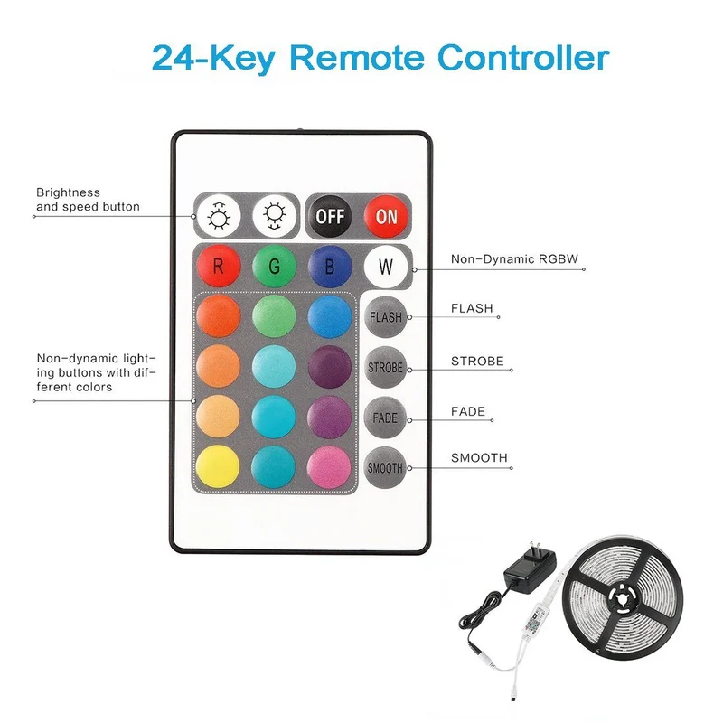 Smart WIFI SMD5050 150LEDs RGB LED Strip Light Kit - DC12V | 30 LEDs/M | 10mm PCB | IP00 / IP65 | 5M /10M | RGB Color Changing LED Strip Lights with Alexa, Google Assistant | App Control & 24 Keys Controller + Power Supply | 5/10M